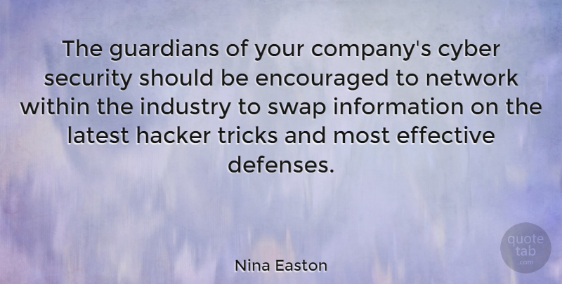 Nina Easton Quote About Cyber, Effective, Encouraged, Guardians, Hacker: The Guardians Of Your Companys...