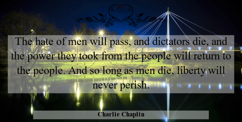 Charlie Chaplin Quote About Hate, Men, People: The Hate Of Men Will...