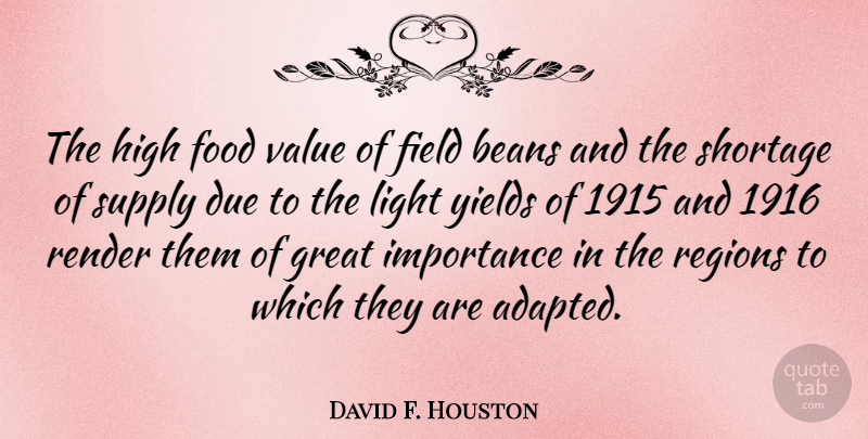 David F. Houston Quote About Light, Yield, Fields: The High Food Value Of...