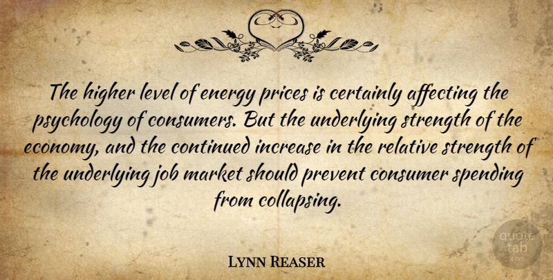 Lynn Reaser Quote About Affecting, Certainly, Consumer, Continued, Economy And Economics: The Higher Level Of Energy...