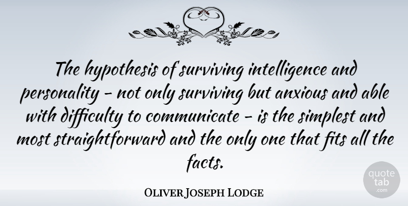Oliver Joseph Lodge Quote About American Journalist, Anxious, Fits, Hypothesis, Intelligence: The Hypothesis Of Surviving Intelligence...