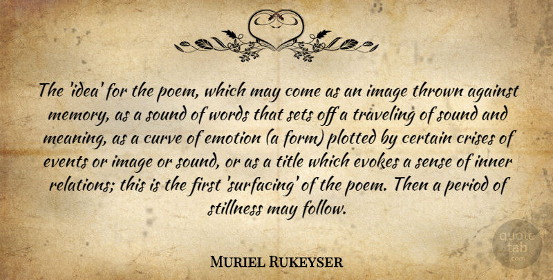 Muriel Rukeyser Quote About Memories, Curves, Ideas: The Idea For The Poem...