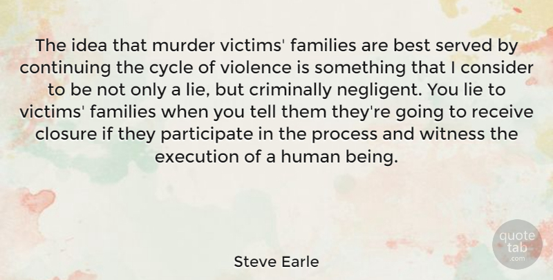 Steve Earle Quote About Lying, Murder Victims, Ideas: The Idea That Murder Victims...
