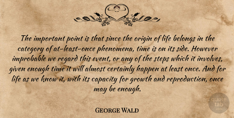 George Wald Quote About Origin Of Life, Growth, Important: The Important Point Is That...