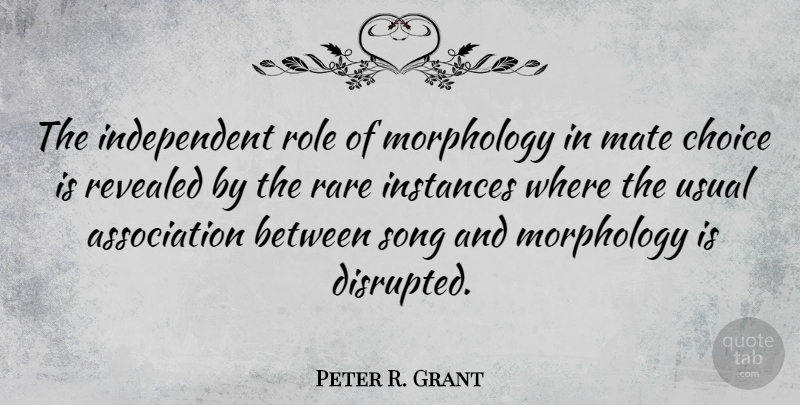 Peter R. Grant Quote About Choice, Mate, Rare, Revealed, Role: The Independent Role Of Morphology...