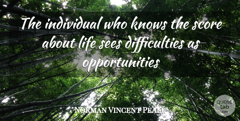 Norman Vincent Peale Quote About Self Esteem, Opportunity, Individual: The Individual Who Knows The...