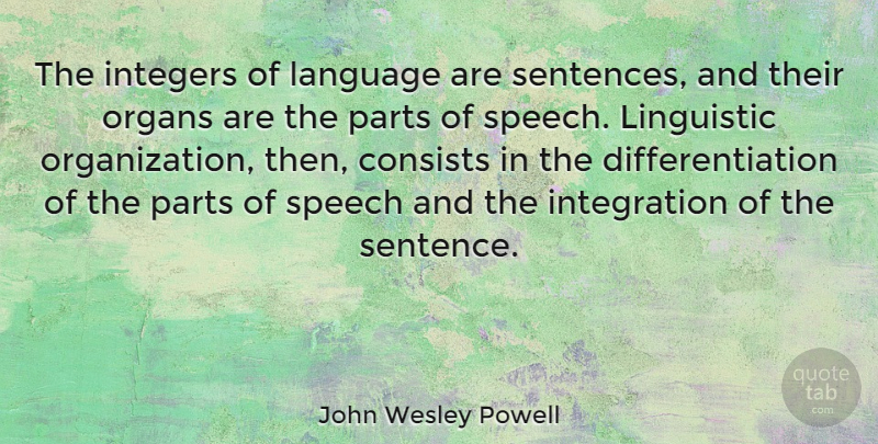 John Wesley Powell Quote About Consists, Linguistic, Parts: The Integers Of Language Are...