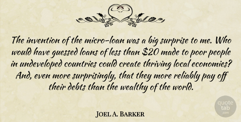 Joel A. Barker Quote About Countries, Debts, Invention, Less, Loans: The Invention Of The Micro...