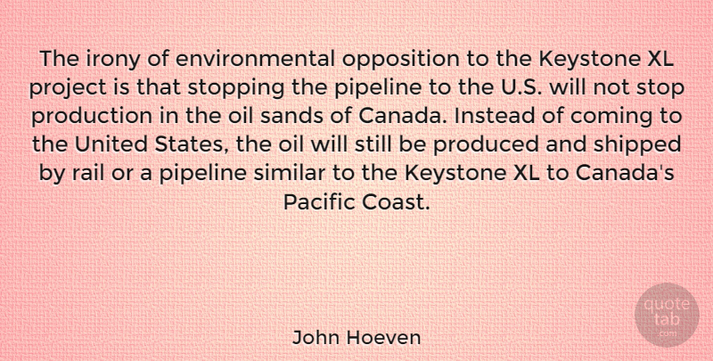 John Hoeven Quote About Oil, Environmental, Stopping: The Irony Of Environmental Opposition...