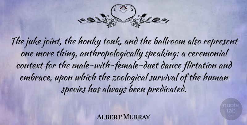 Albert Murray Quote About Ballroom, Ceremonial, Human, Represent, Species: The Juke Joint The Honky...