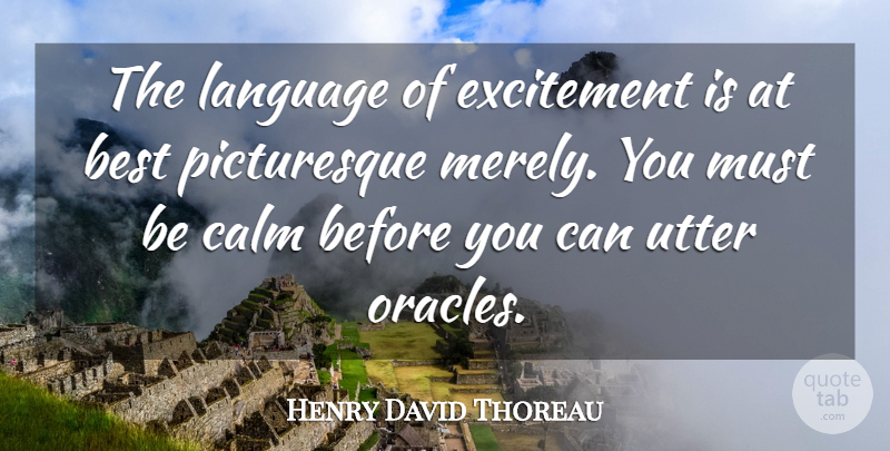 Henry David Thoreau Quote About Literature, Oracles, Calm: The Language Of Excitement Is...