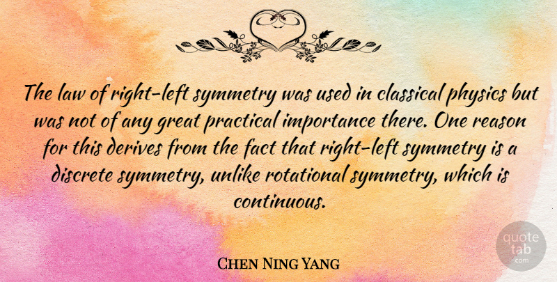 Chen Ning Yang Quote About Classical, Derives, Discrete, Fact, Great: The Law Of Right Left...