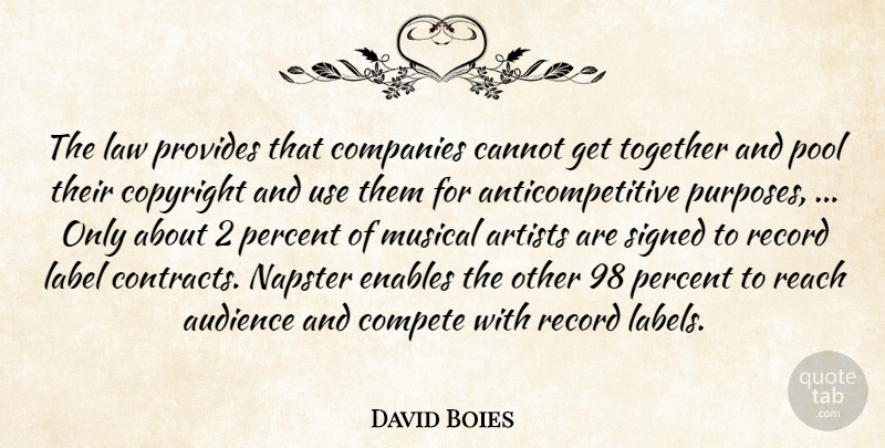 David Boies Quote About Artists, Audience, Cannot, Companies, Compete: The Law Provides That Companies...
