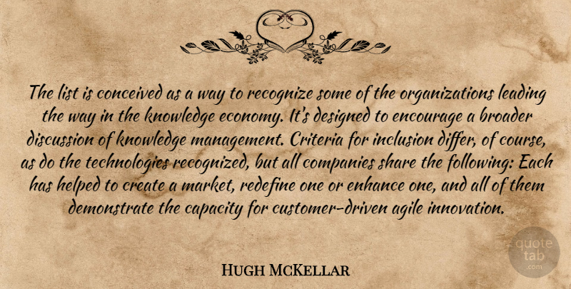Hugh McKellar Quote About Agile, Broader, Capacity, Companies, Conceived: The List Is Conceived As...