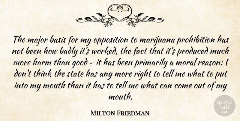Milton Friedman Quote About Marijuana, Thinking, Mouths: The Major Basis For My...
