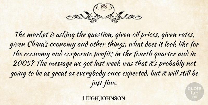 Hugh Johnson Quote About Asking, Corporate, Economy, Everybody, Fourth: The Market Is Asking The...
