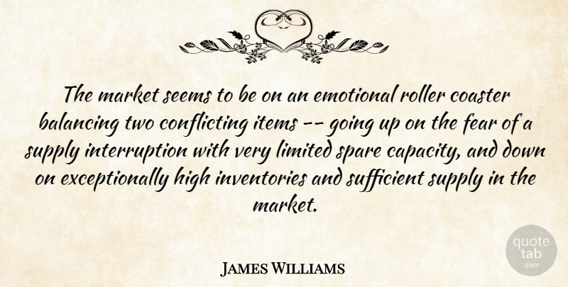 James Williams Quote About Balancing, Coaster, Emotional, Fear, High: The Market Seems To Be...