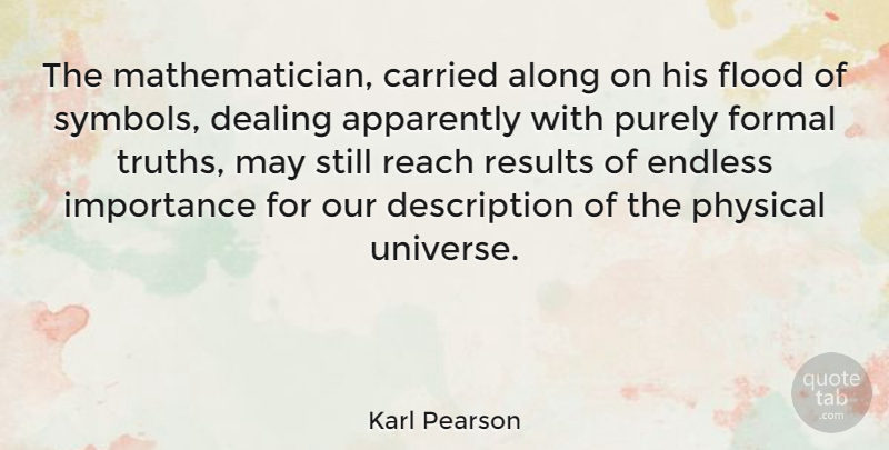 Karl Pearson Quote About May, Description, Formal: The Mathematician Carried Along On...
