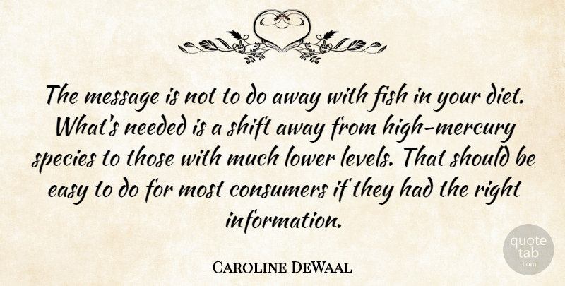 Caroline DeWaal Quote About Consumers, Diets And Dieting, Easy, Fish, Lower: The Message Is Not To...