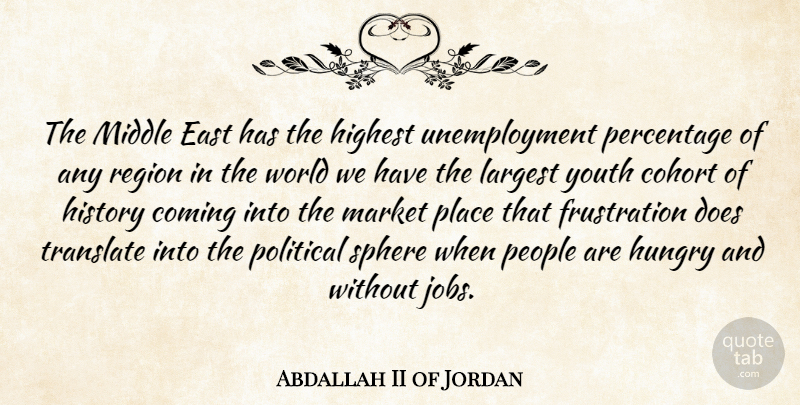Abdallah II of Jordan Quote About Jobs, Frustration, People: The Middle East Has The...