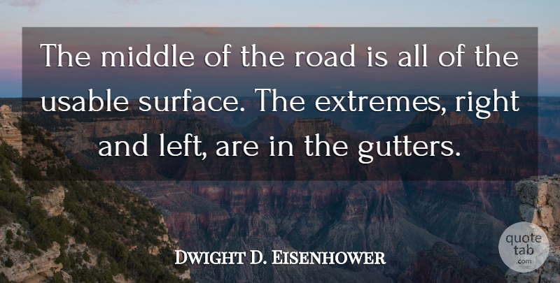 Dwight D. Eisenhower Quote About Gutters, Compromise, Resolution: The Middle Of The Road...