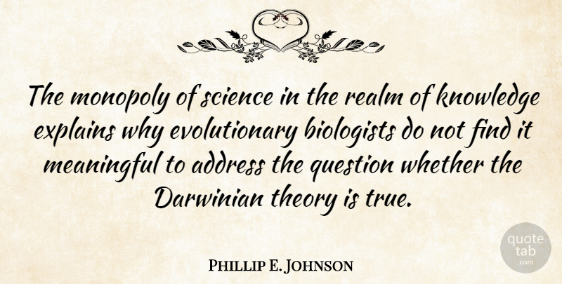 Phillip E. Johnson Quote About Meaningful, Addresses, Monopoly: The Monopoly Of Science In...