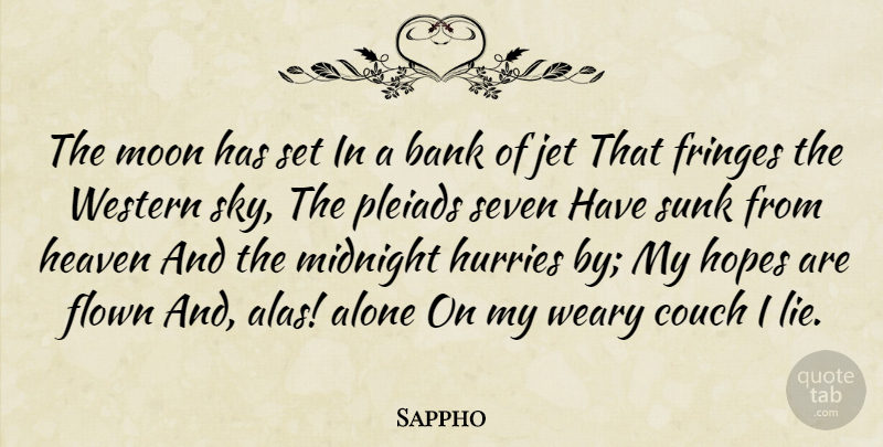 Sappho Quote About Lying, Moon, Sky: The Moon Has Set In...