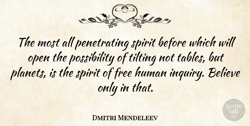 Dmitri Mendeleev Quote About Believe, Inquiry, Tables: The Most All Penetrating Spirit...