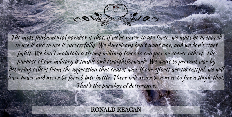 Ronald Reagan Quote About Strong, Military, War: The Most Fundamental Paradox Is...