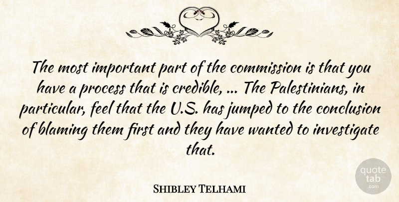 Shibley Telhami Quote About Blaming, Commission, Conclusion, Process: The Most Important Part Of...