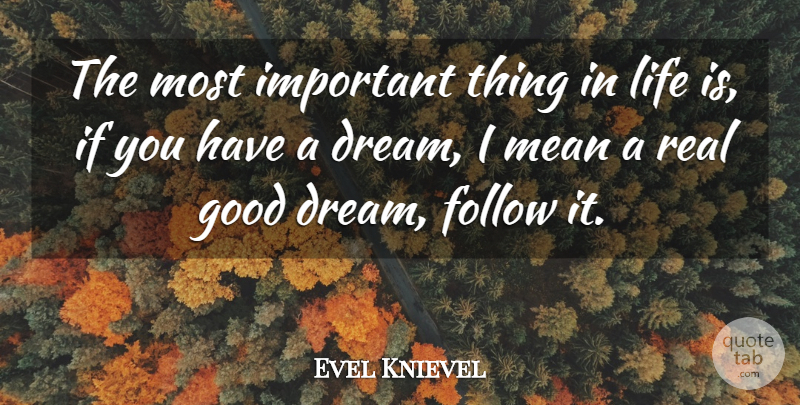 Evel Knievel Quote About Follow, Good, Life, Mean: The Most Important Thing In...