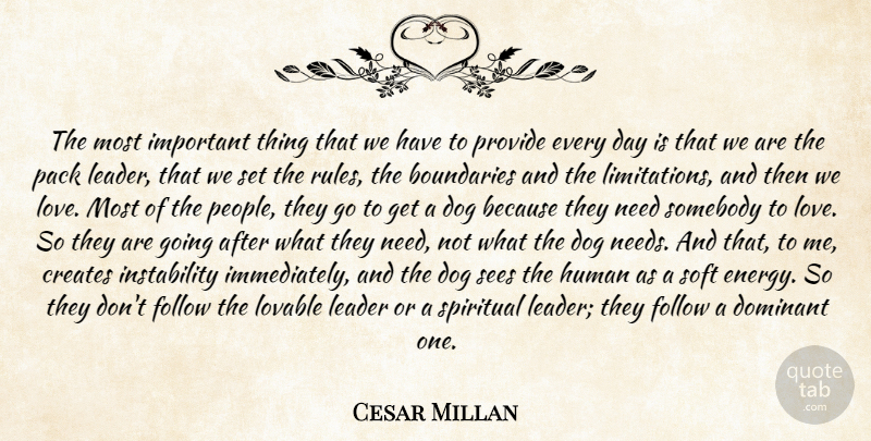 Cesar Millan Quote About Boundaries, Creates, Dog, Dominant, Follow: The Most Important Thing That...