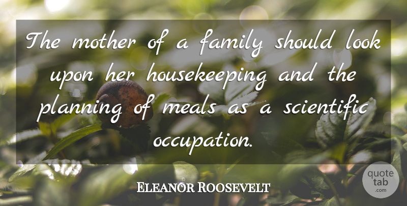 Eleanor Roosevelt Quote About Family, Meals, Mother, Planning, Scientific: The Mother Of A Family...