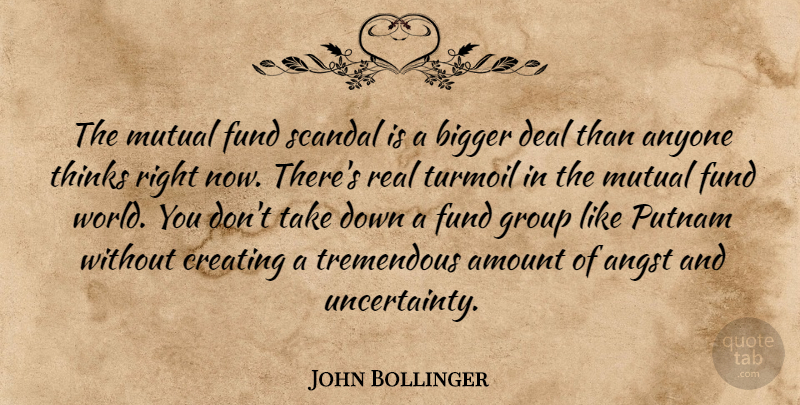 John Bollinger Quote About Amount, Angst, Anyone, Bigger, Creating: The Mutual Fund Scandal Is...