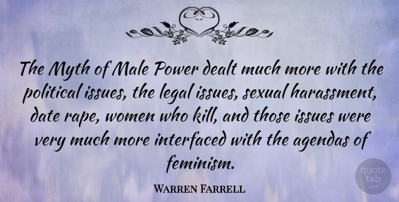Warren Farrell Quote About Agendas, Date, Dealt, Issues, Legal: The Myth Of Male Power...
