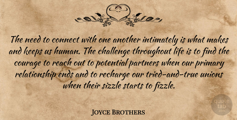 Joyce Brothers Quote About Relationship, Challenges, Needs: The Need To Connect With...