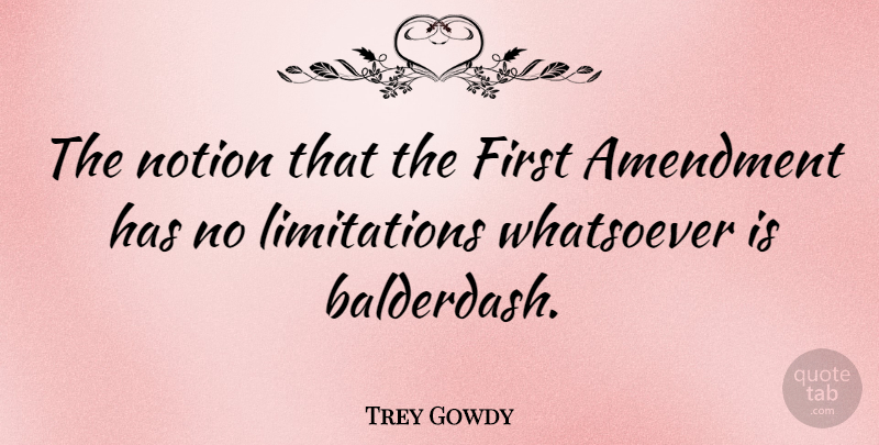 Trey Gowdy Quote About Firsts, First Amendment, Amendments: The Notion That The First...