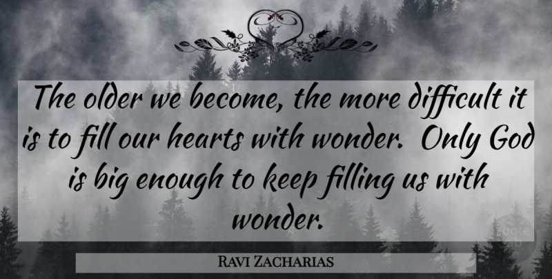 Ravi Zacharias Quote About Heart, Wonder, Enough: The Older We Become The...