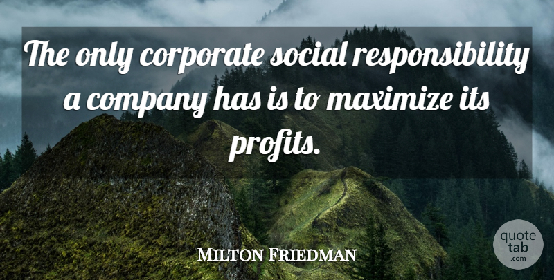 Milton Friedman Quote About Responsibility, Social, Profit: The Only Corporate Social Responsibility...