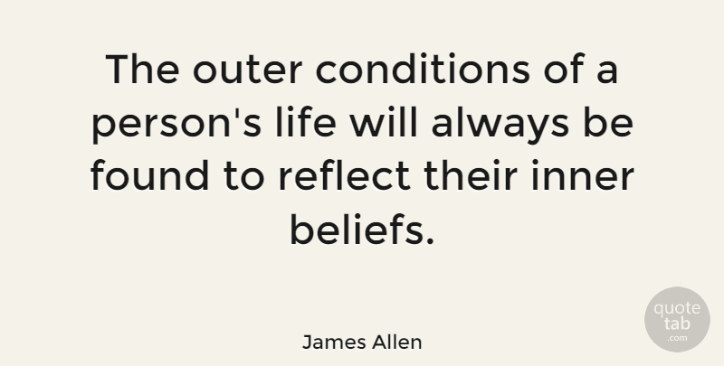 James Allen Quote About Spirituality, Belief, A Man Thinketh: The Outer Conditions Of A...