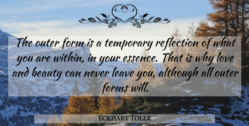 Eckhart Tolle Quote About Reflection, Essence, Beauty Within: The Outer Form Is A...