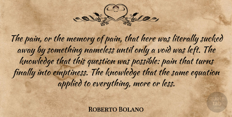 Roberto Bolano Quote About Pain, Memories, Void: The Pain Or The Memory...