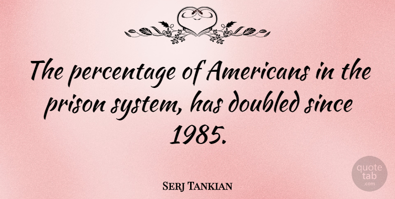 Serj Tankian Quote About Reality, Prison, Percentages: The Percentage Of Americans In...