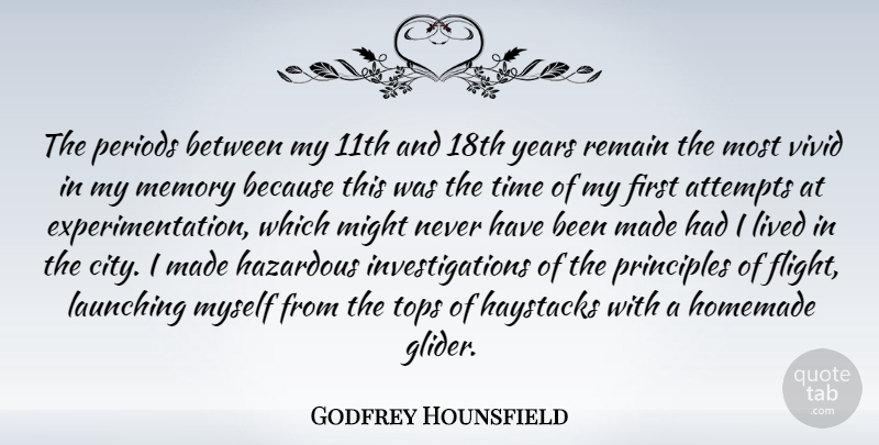 Godfrey Hounsfield Quote About Attempts, Hazardous, Homemade, Launching, Lived: The Periods Between My 11th...