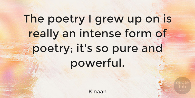 K'naan Quote About Form, Grew, Intense, Poetry, Pure: The Poetry I Grew Up...