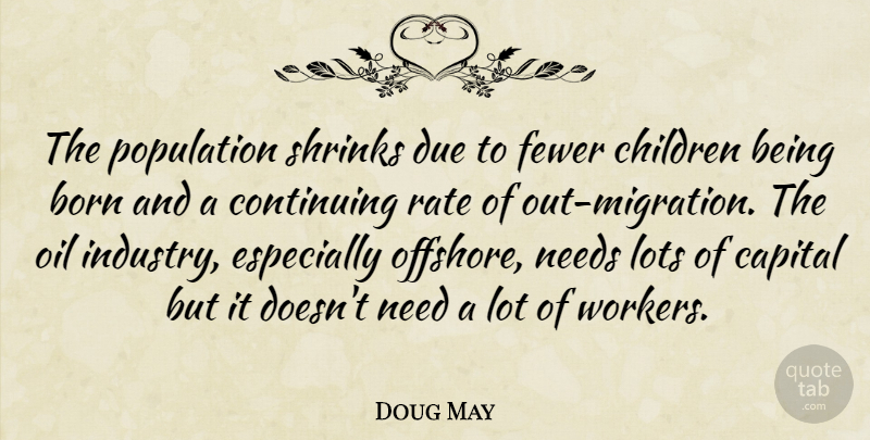 Doug May Quote About Born, Capital, Children, Continuing, Due: The Population Shrinks Due To...