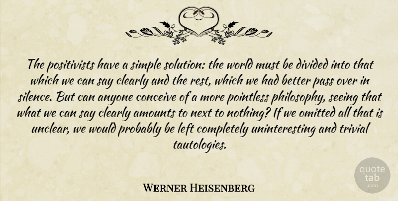 Werner Heisenberg Quote About Philosophy, Simple, Silence: The Positivists Have A Simple...