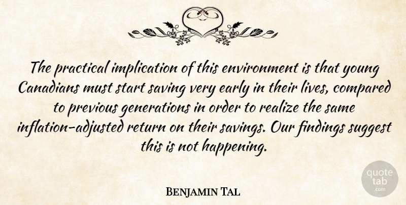 Benjamin Tal Quote About Canadians, Compared, Early, Environment, Order: The Practical Implication Of This...