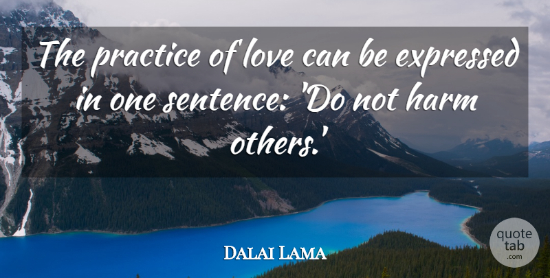 Dalai Lama Quote About Practice, Harm, One Sentence: The Practice Of Love Can...
