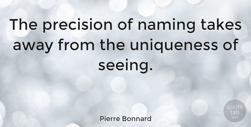 Pierre Bonnard Quote About Vision, Precision, Seeing: The Precision Of Naming Takes...